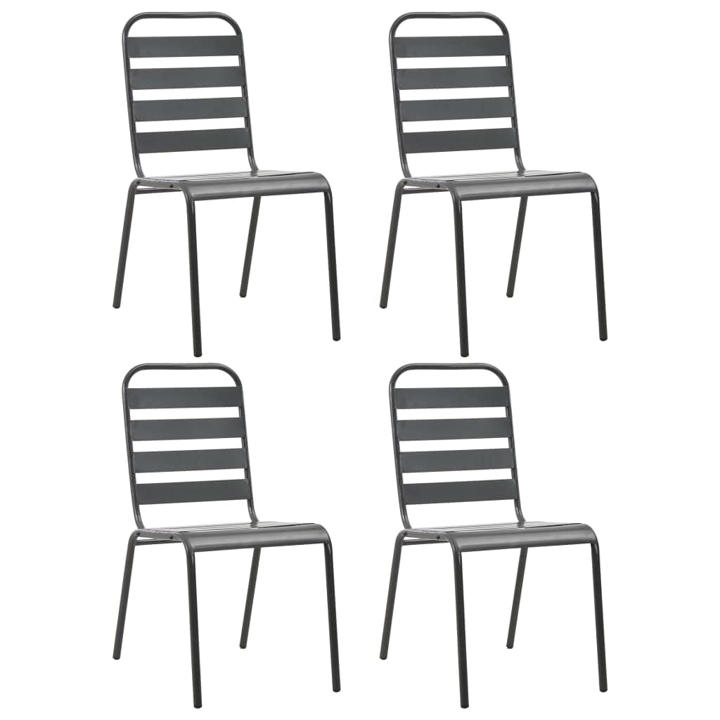 Dark Grey Powder-Coated Steel Stacking Outdoor Chairs 4-Pack H577117