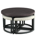 Round Coffee Table Set with 4 Gray Linen Stools X473