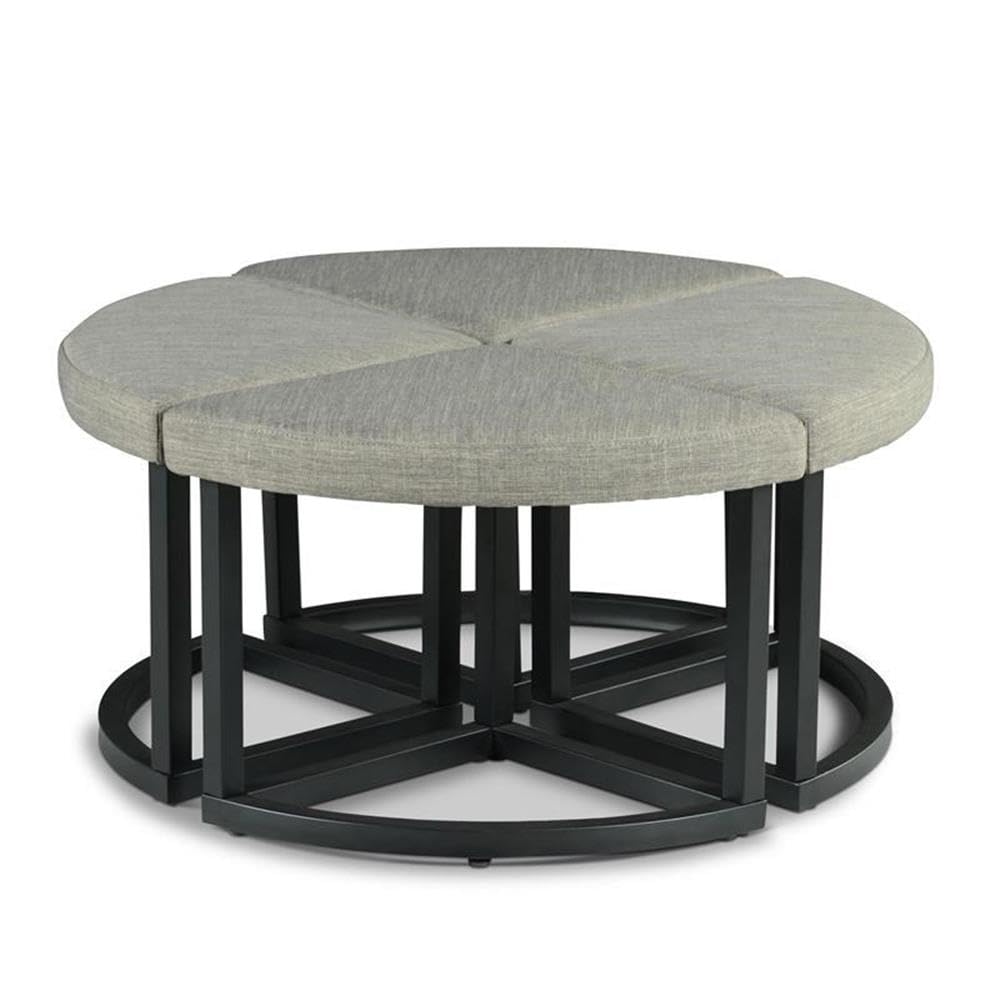 Round Coffee Table Set with 4 Gray Linen Stools X473