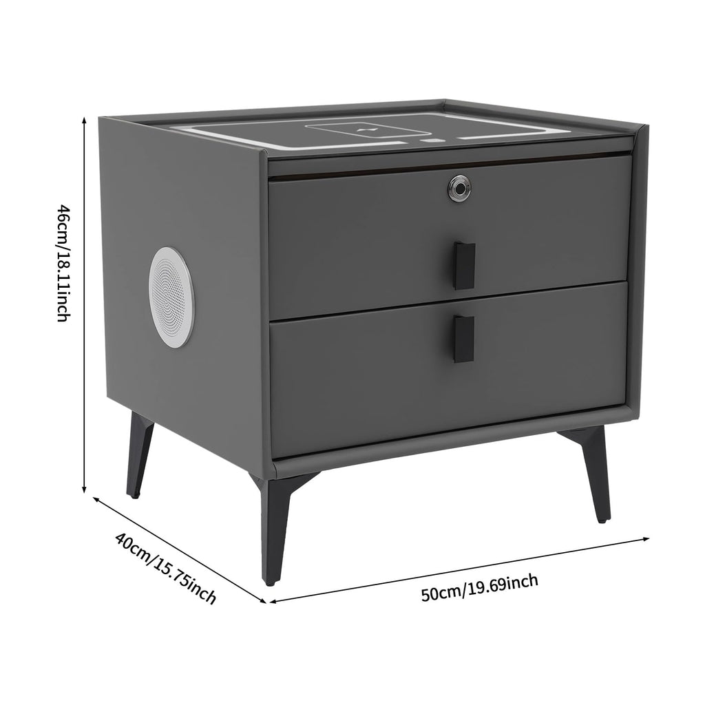 Nightstand with Charging Station, 2 Drawers, Fingerprint Lock, LED Light I392