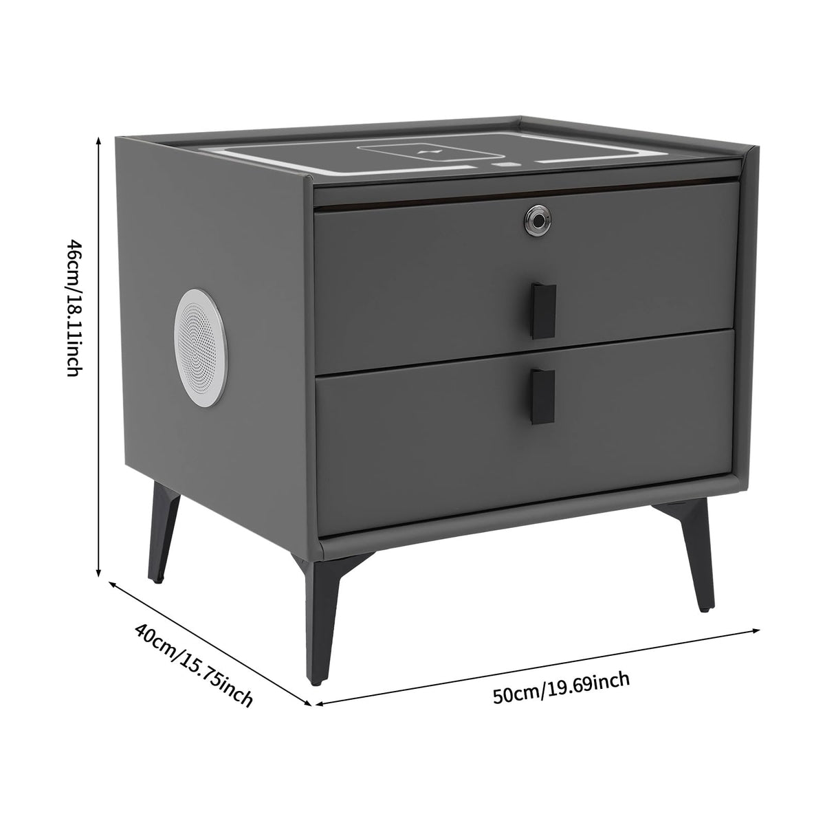 Nightstand with Charging Station, 2 Drawers, Fingerprint Lock, LED Light I392