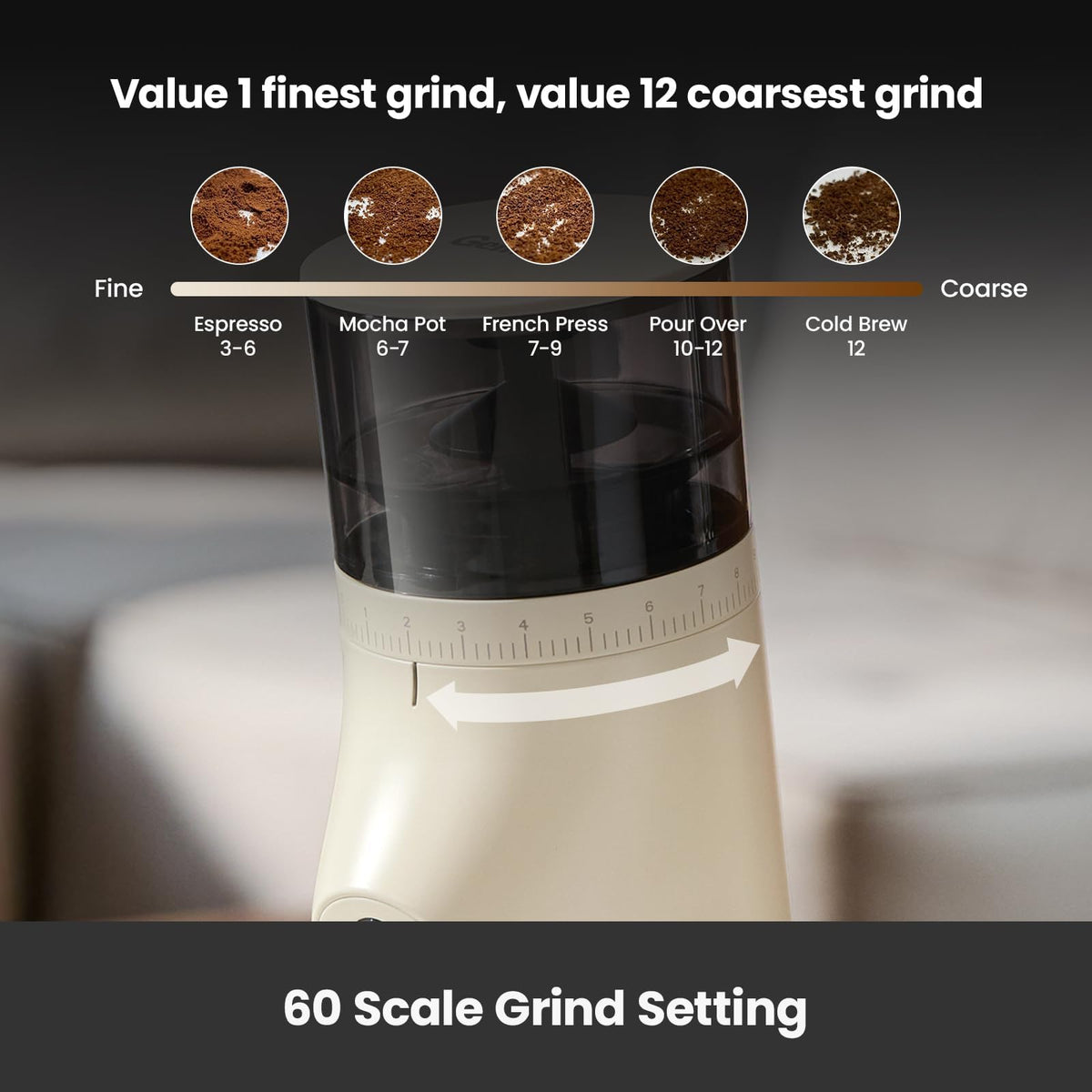 Electric Conical Burr Coffee Grinder with 60S Timer, White I804608
