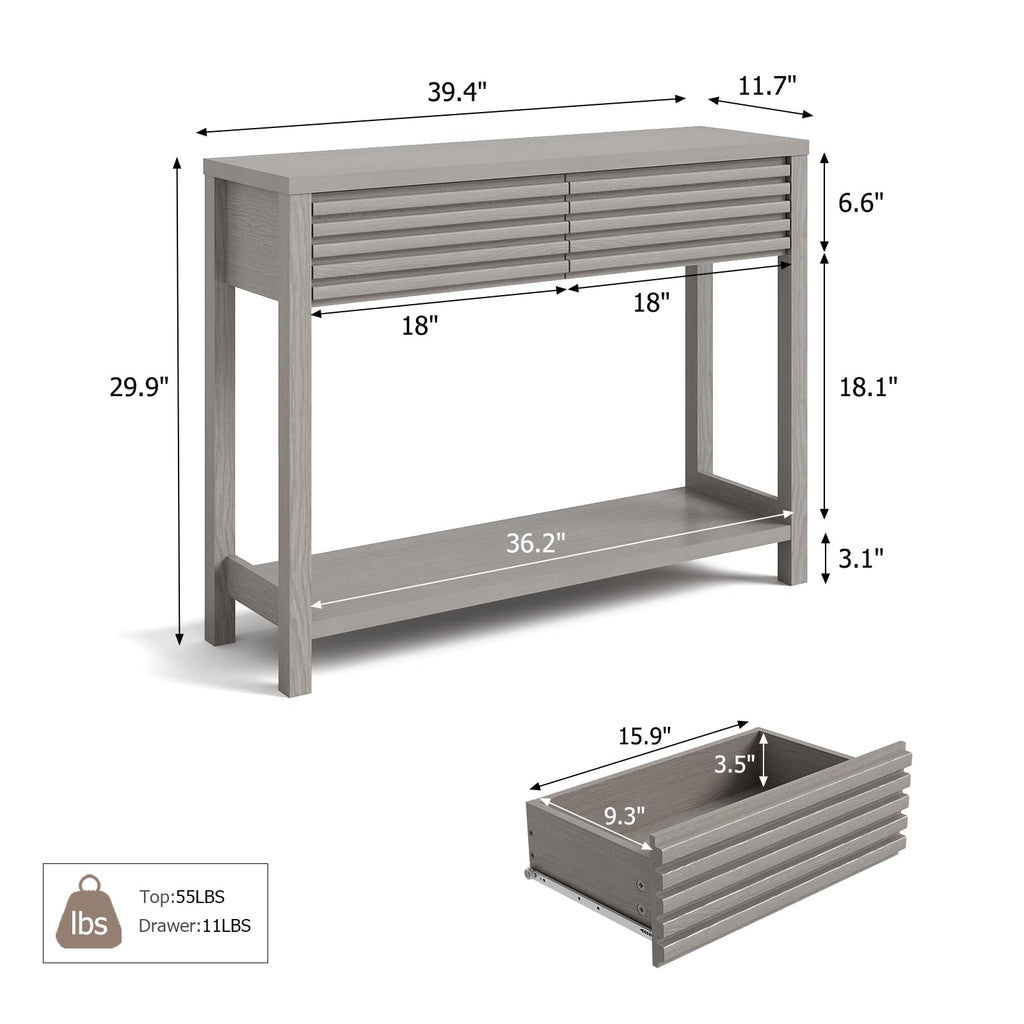 Oak Gray Fluted Console Table with Drawers B360709