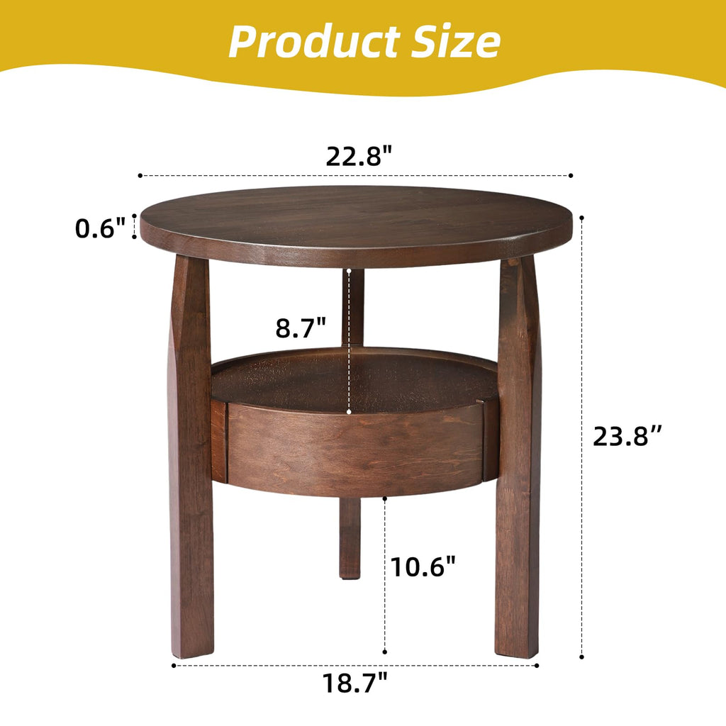 Dark Brown 2-Tier Round Coffee Table with Drawer E6310