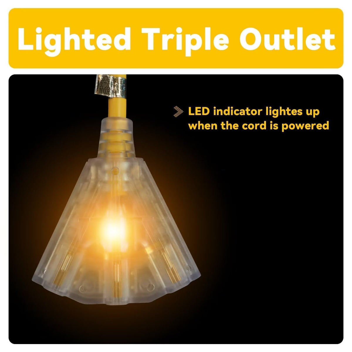 50 Ft Outdoor Extension Cord 3 Outlets Yellow E785