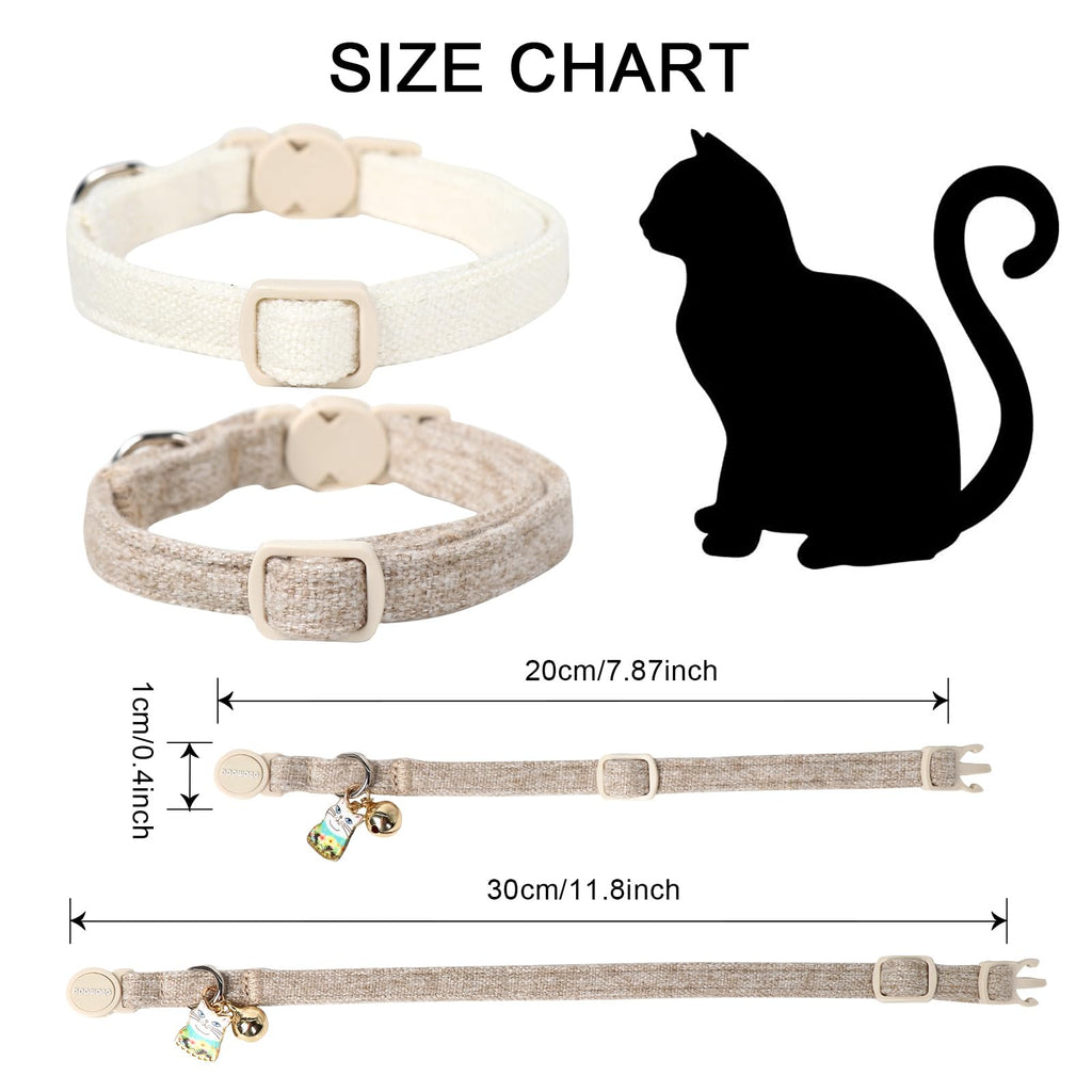 2 Pack White Hemp Cat Collars Breakaway with Bell X36926