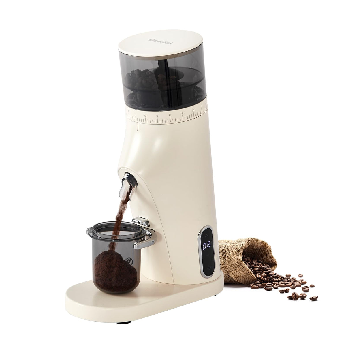 Electric Conical Burr Coffee Grinder with 60S Timer, White I804608