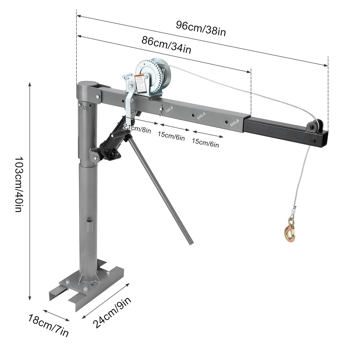 1000 Lbs Hydraulic Pickup Truck Crane Hoist with Manual Winch Q107
