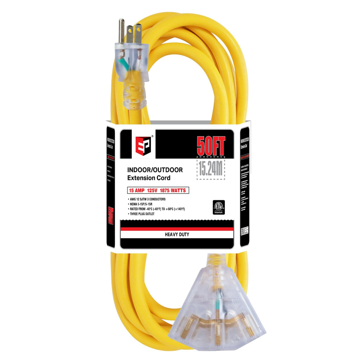 50 Ft Outdoor Extension Cord 3 Outlets Yellow E785
