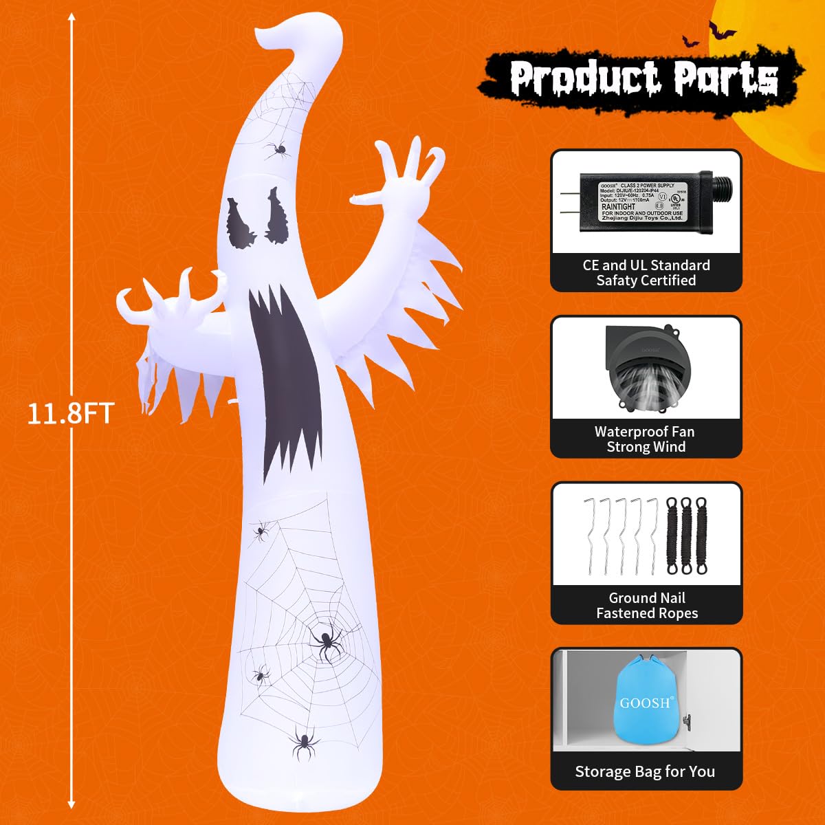12 FT Halloween Inflatable Ghost with Built-in LEDs Q167