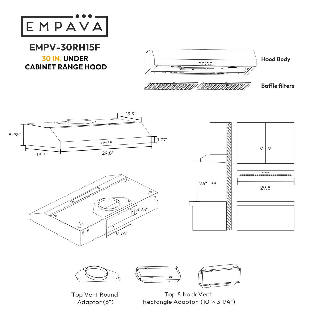 Ductless Under Cabinet Range Hood 30 Inch Z397