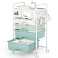 4 Drawer Rolling Storage Cart with Pegboard Top and Hooks O97164
