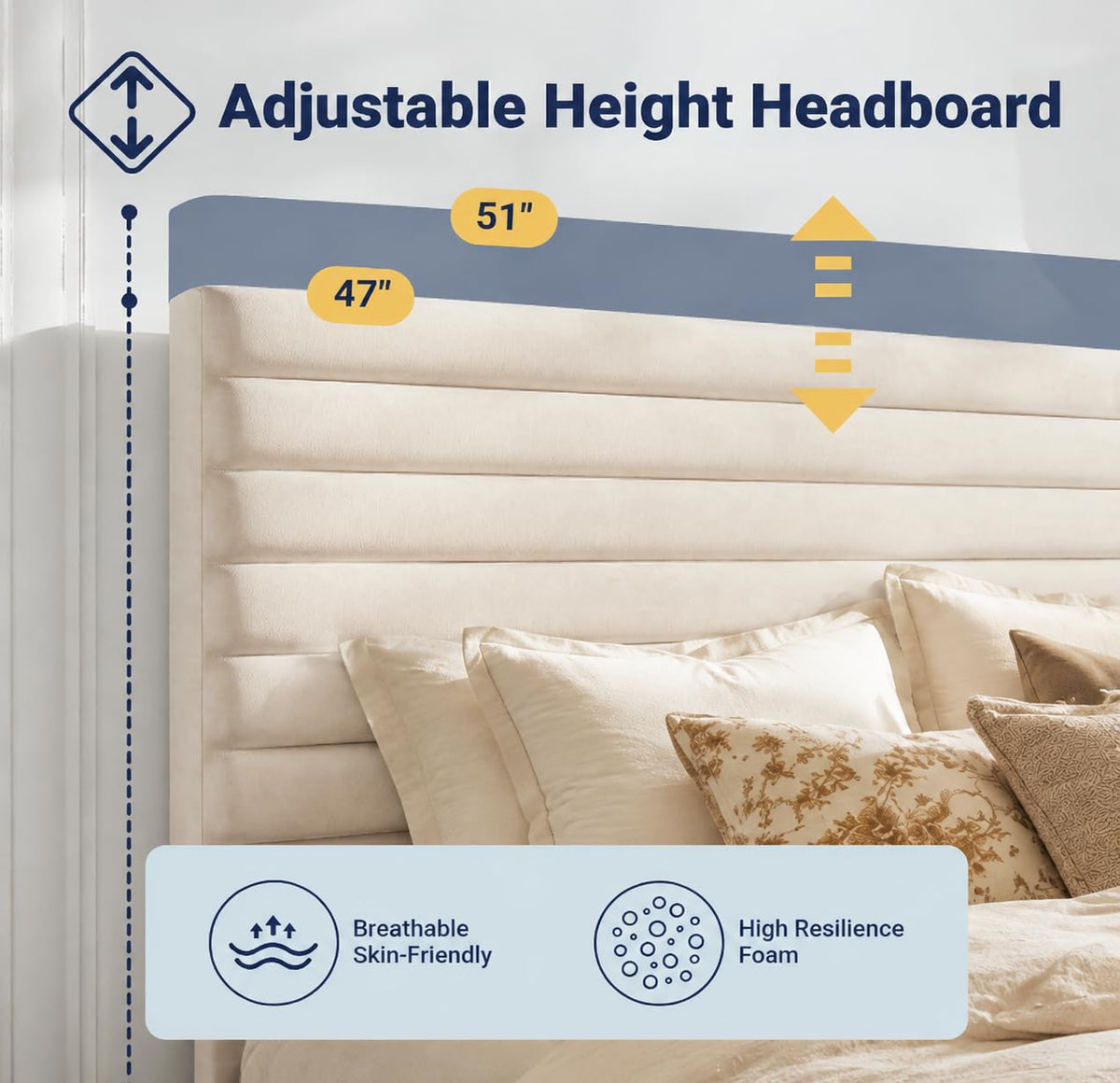Queen Velvet Upholstered Bed Frame with Adjustable Headboard X6833