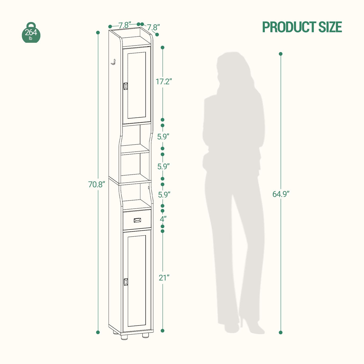 White Tall Narrow Bathroom Storage Cabinet C568830