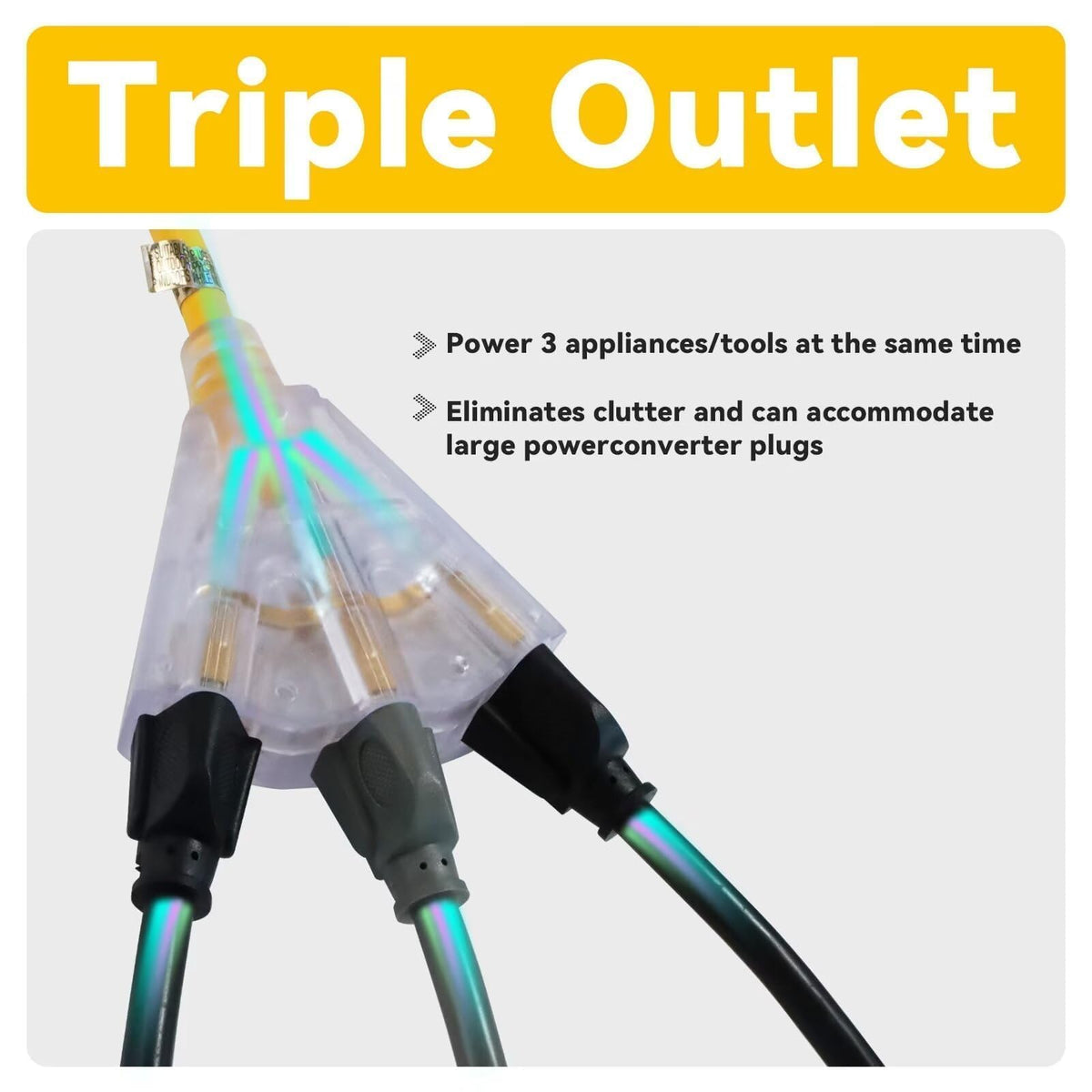 50 Ft Outdoor Extension Cord 3 Outlets Yellow E785