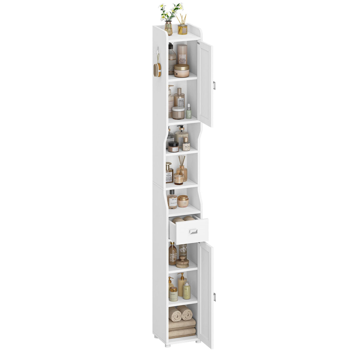 White Tall Narrow Bathroom Storage Cabinet C568830