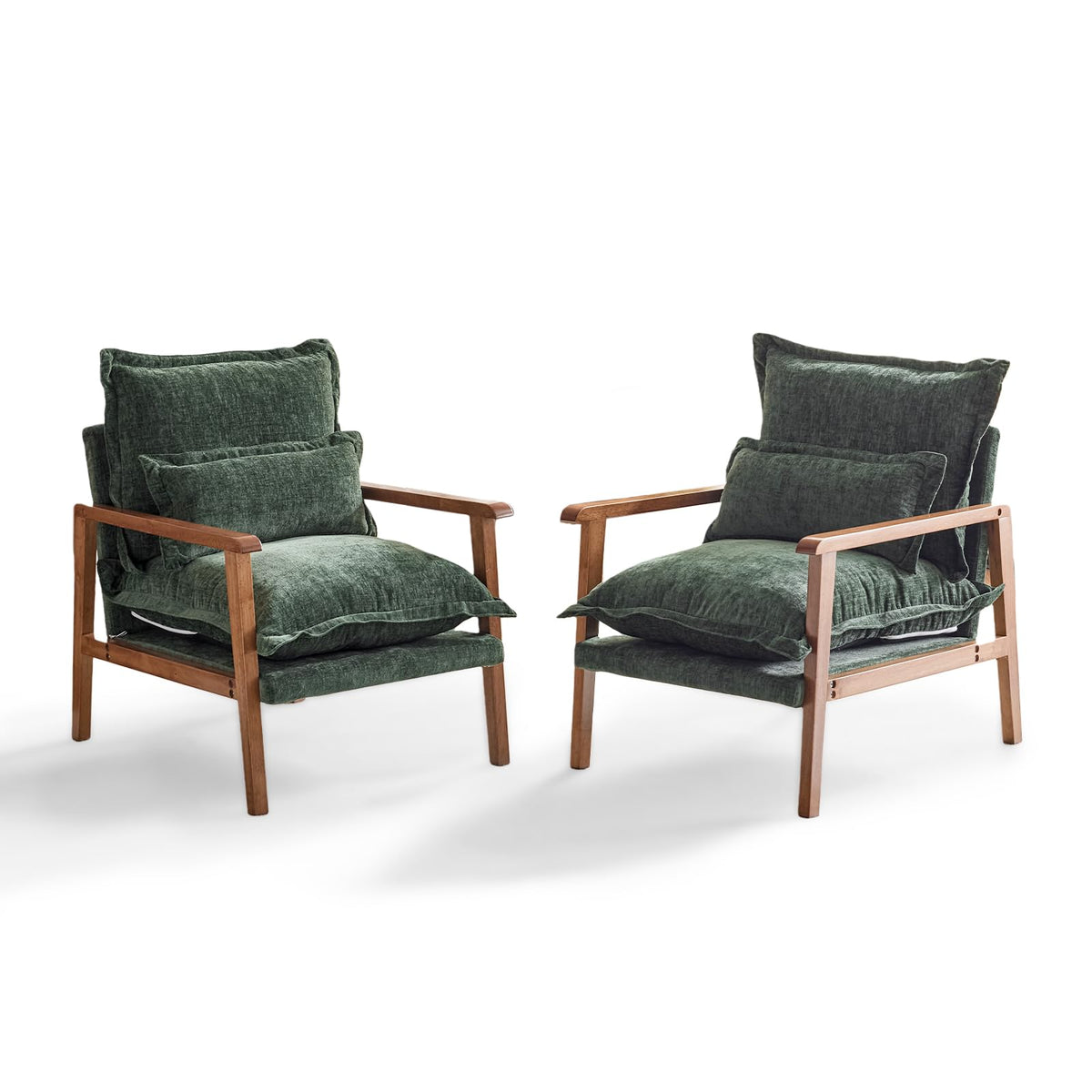 Dark Green Chenille Accent Armchairs Set of 2 with Lumbar Pillow M2915