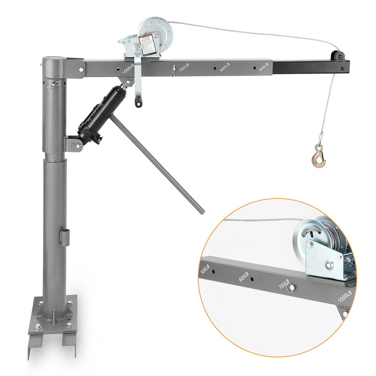 1000 Lbs Hydraulic Pickup Truck Crane Hoist with Manual Winch Q107