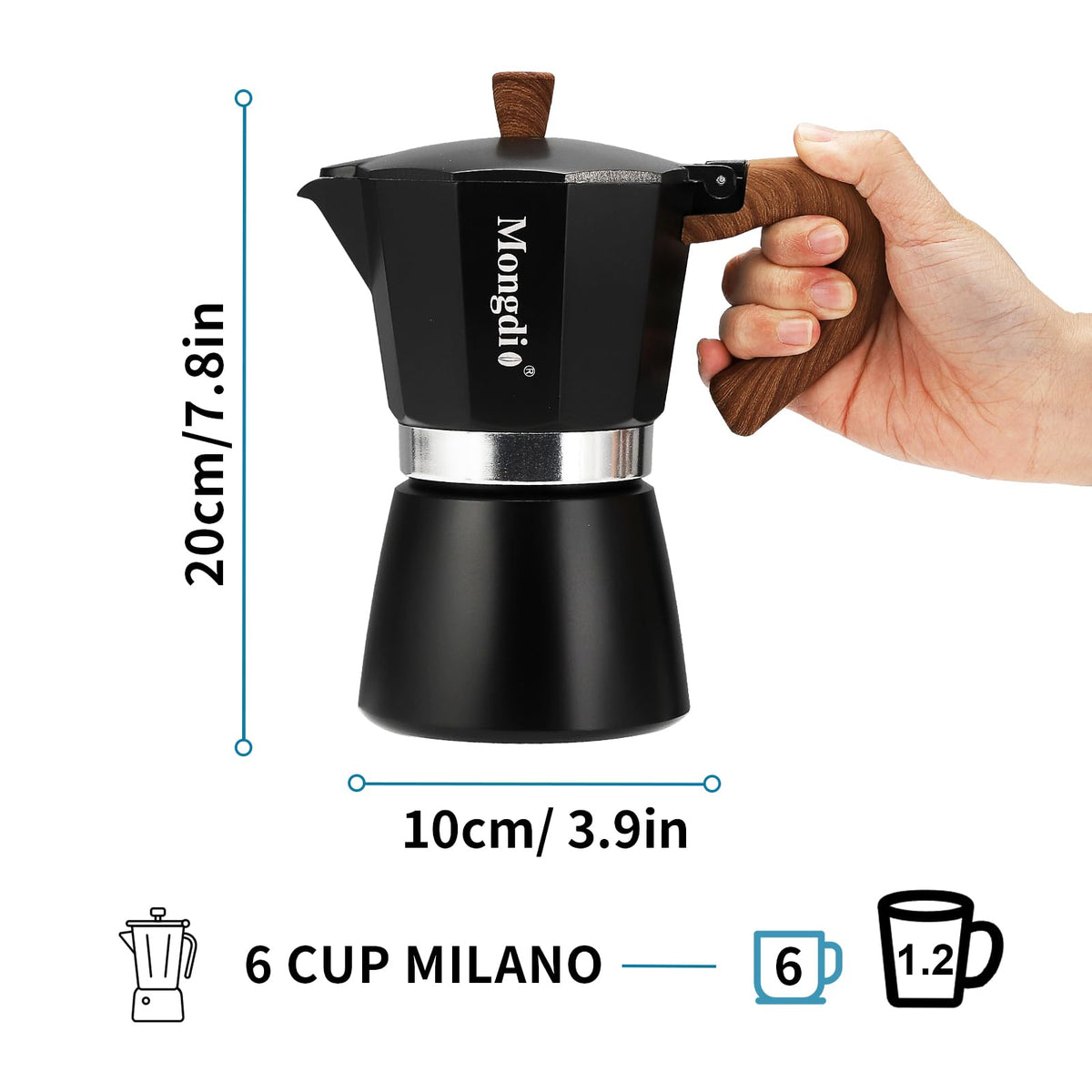 Stovetop Espresso Maker Moka Pot, 6 Cup 10 oz Black F62748