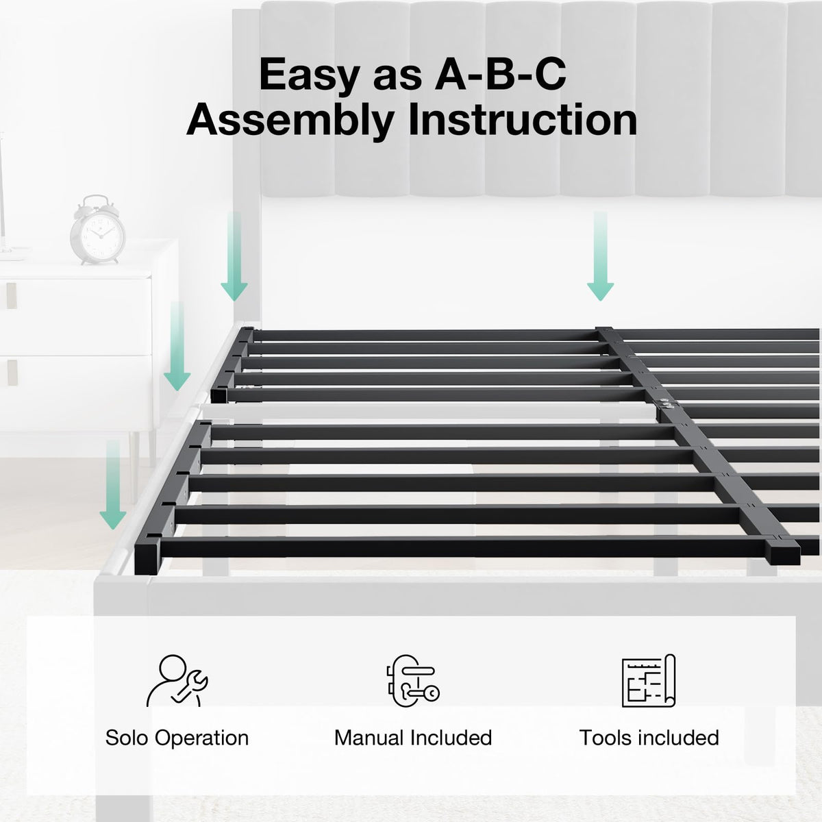 Twin Size Metal Platform Bed Frame with Velvet Headboard and Footboard K426