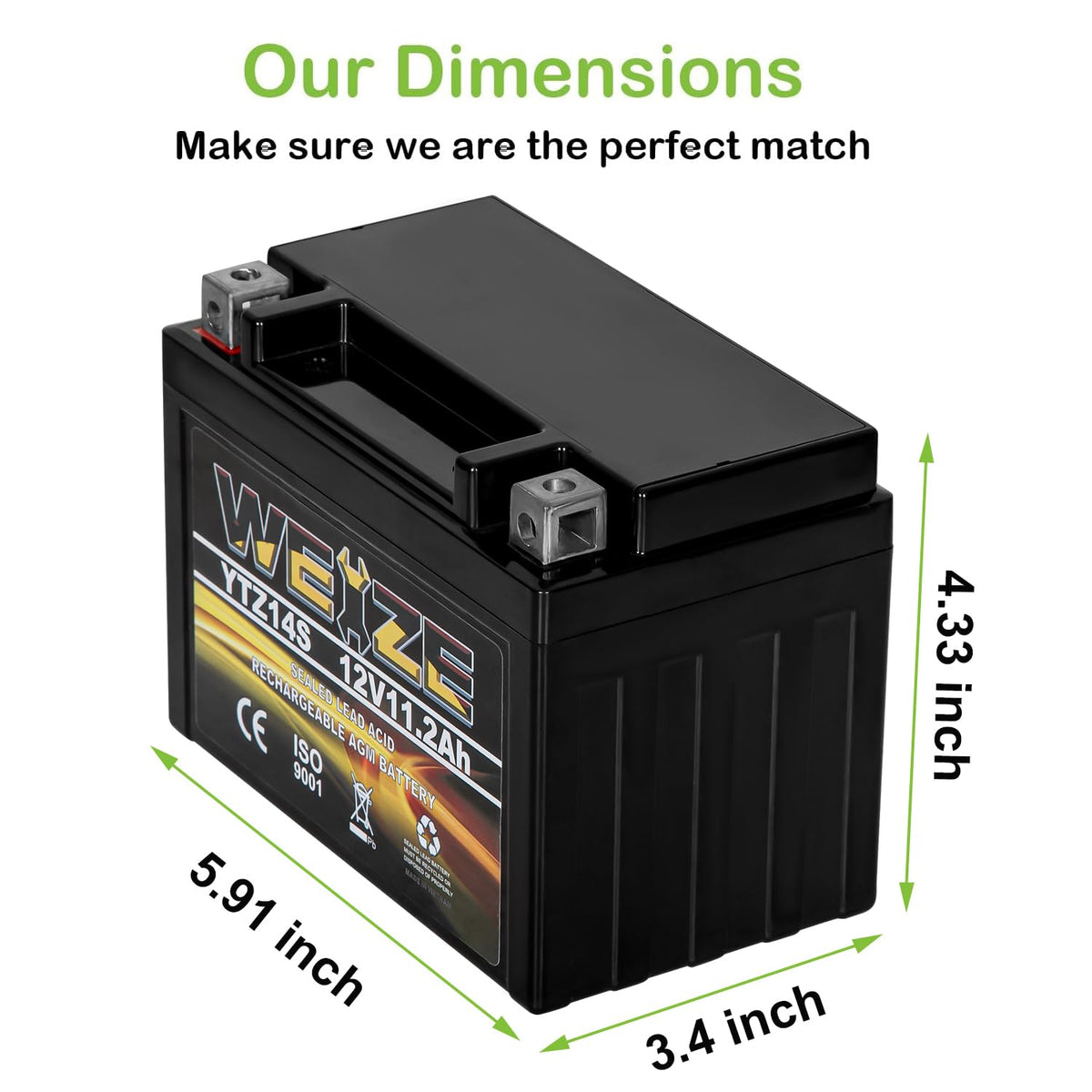 12V 11.2AH 230CCA Maintenance Free Sealed AGM Motorcycle Battery X7369