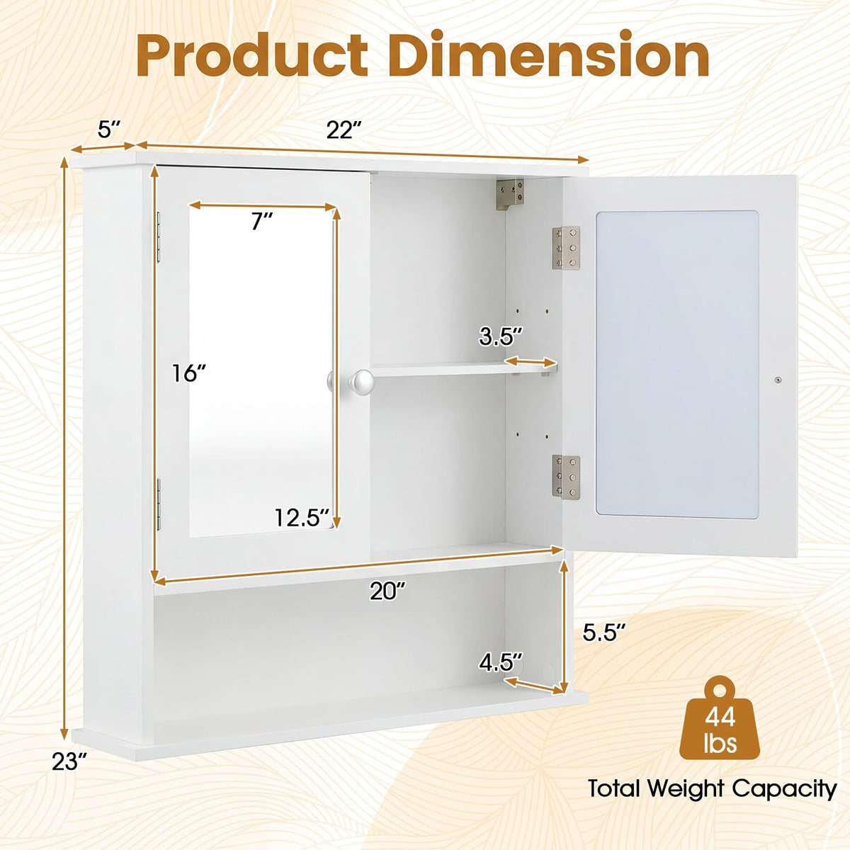 Wall Mounted Mirror Medicine Cabinet with Doors and Shelves J434818