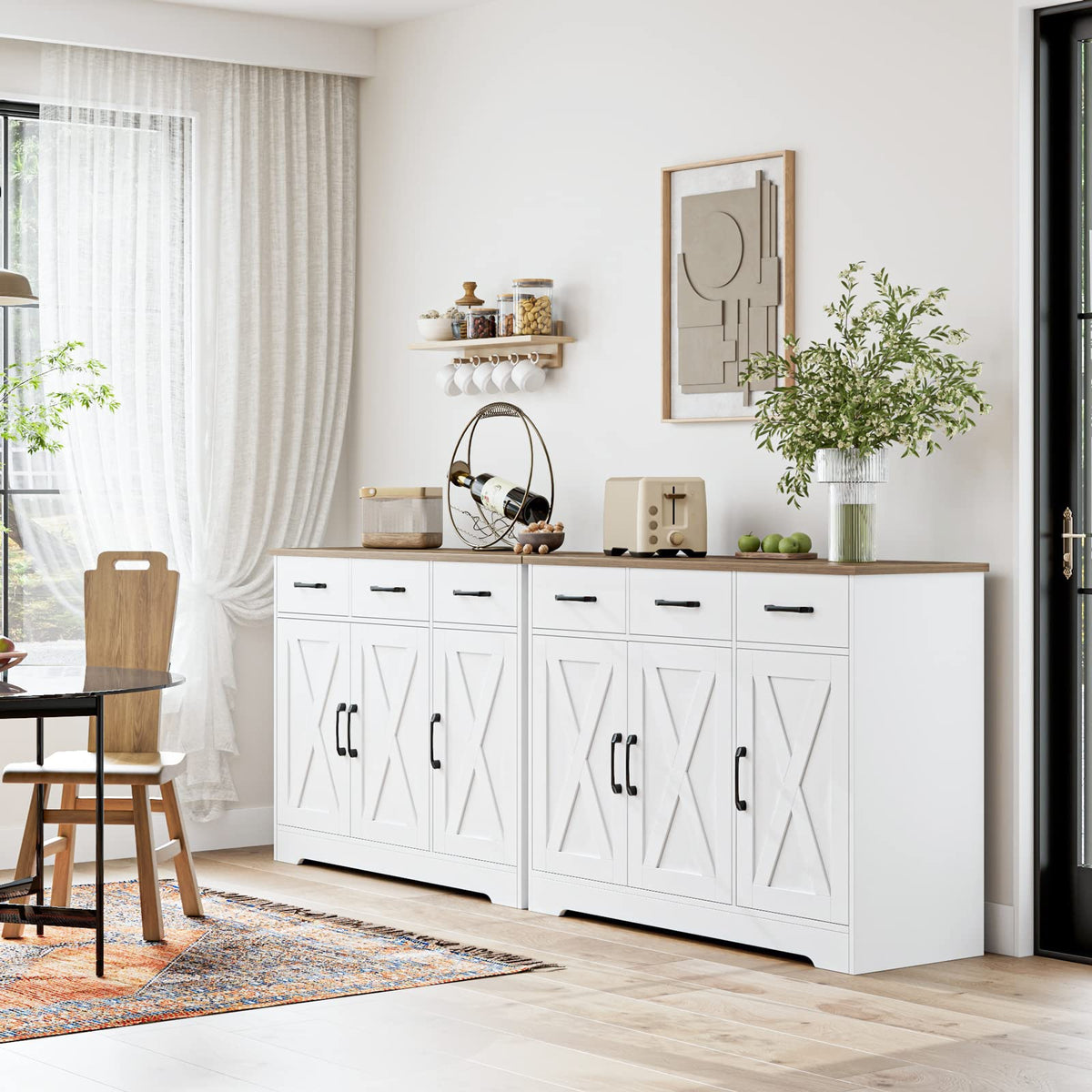White Kitchen Buffet Cabinet with Storage C9409