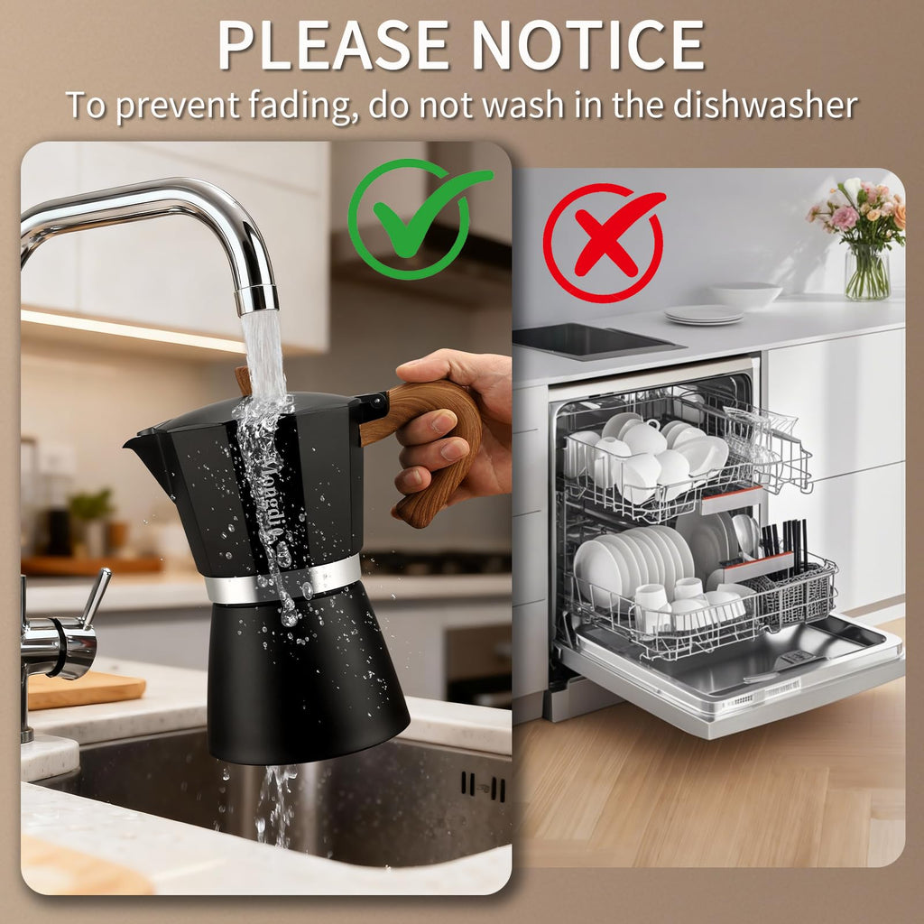 Stovetop Espresso Maker Moka Pot, 6 Cup 10 oz Black F62748