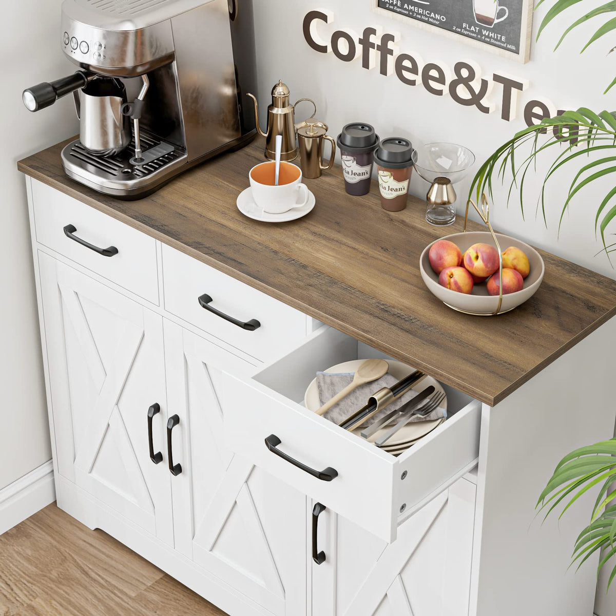 White Kitchen Buffet Cabinet with Storage C9409