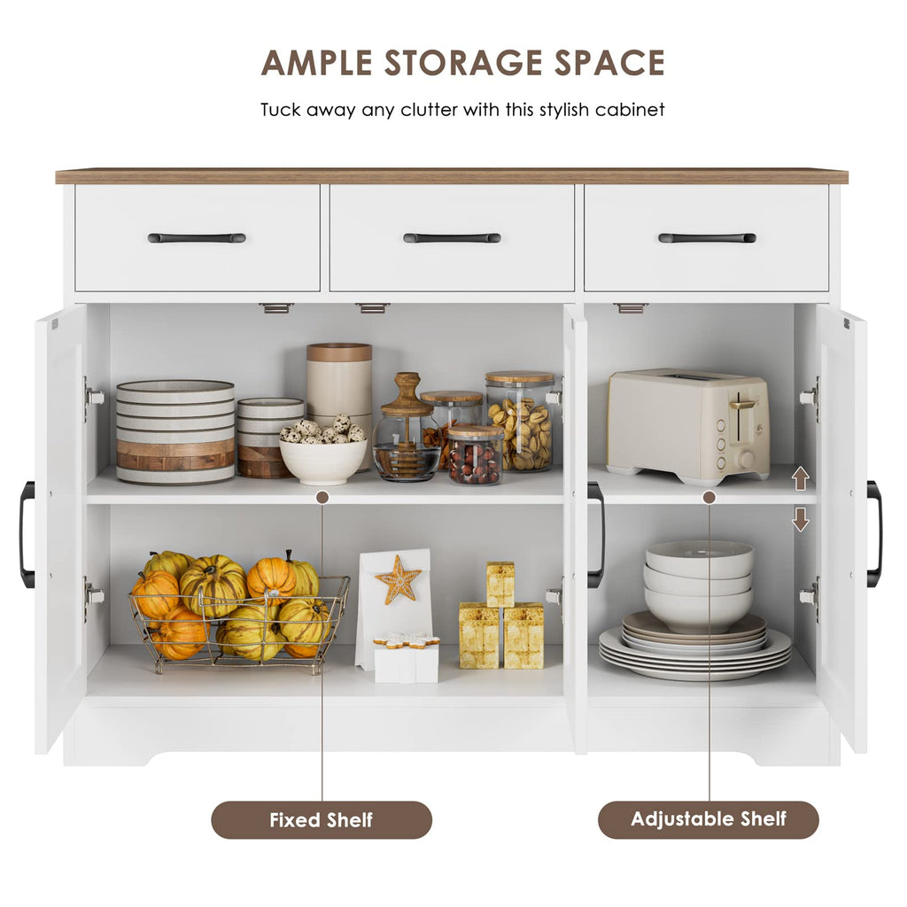 White Kitchen Buffet Cabinet with Storage C9409