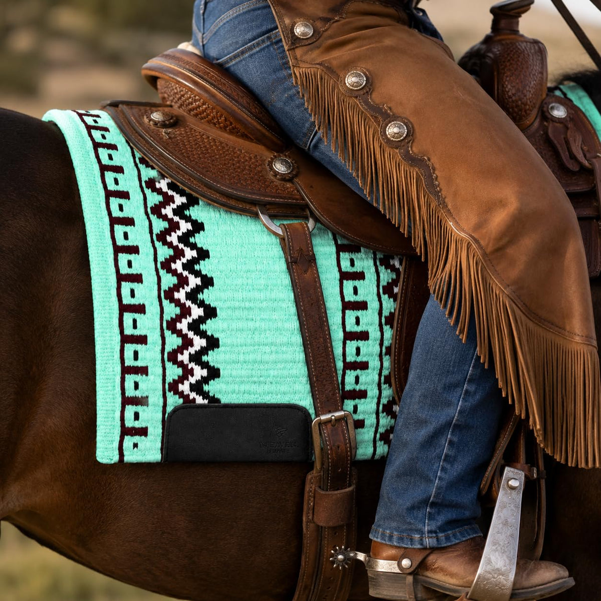 Mint Green Burgundy Tribal Horse Saddle Pad D87941