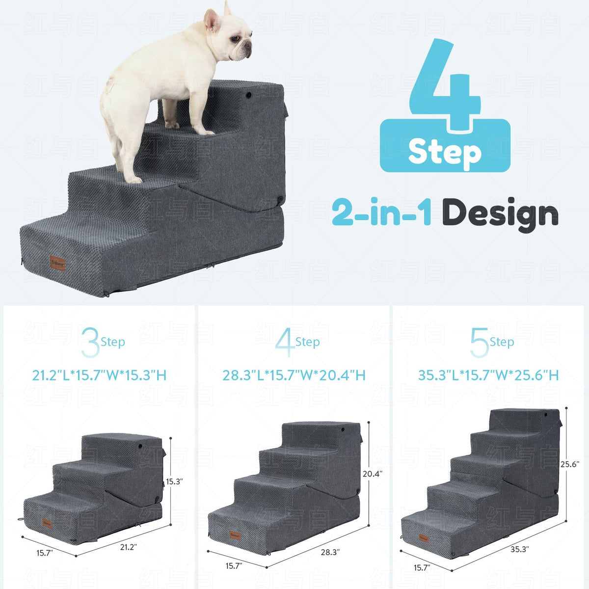4-Step Dog Stair and Ramp with Non-Slip Bottom Grey V525
