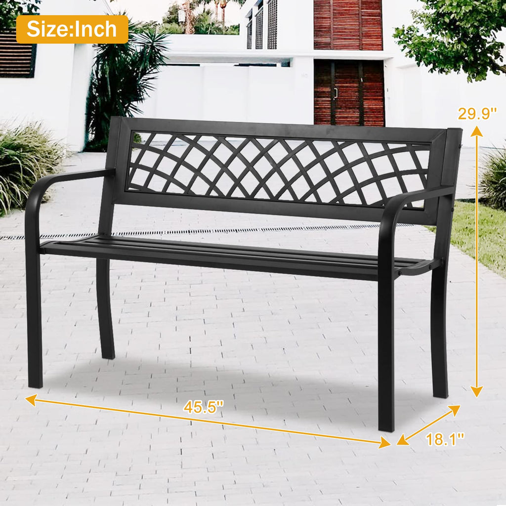 Black Cast Iron Outdoor Garden Bench with Mesh Backrest E2816