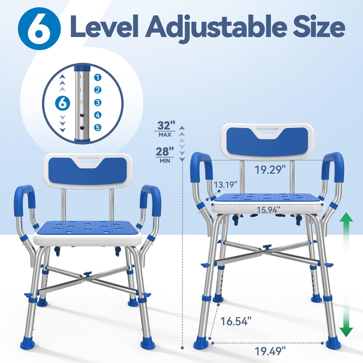 Shower Chair with Reinforced Crossing Bar T110418
