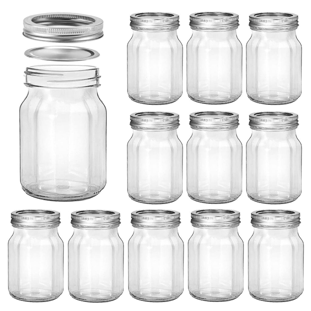 16oz Regular Mouth Mason Jars, 12 Pack with Lids & Bands W859907