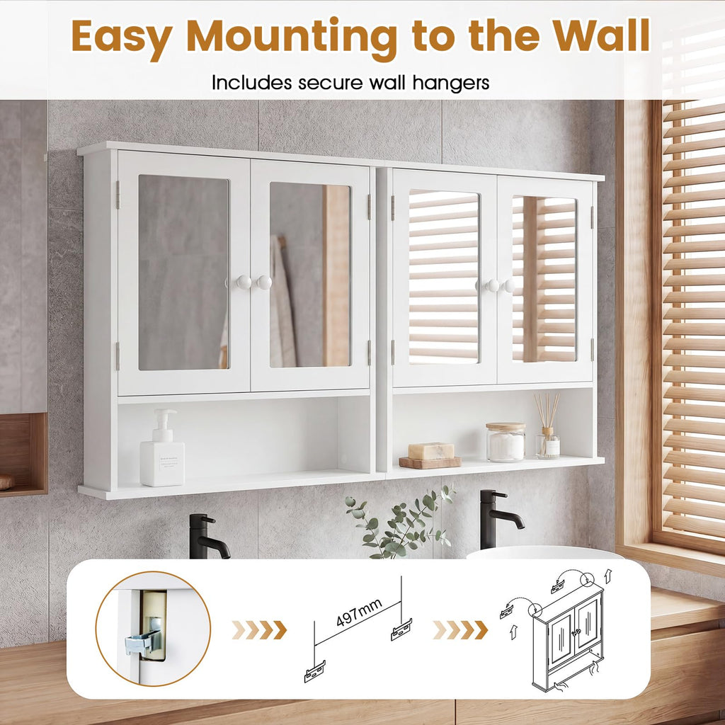 Wall Mounted Mirror Medicine Cabinet with Doors and Shelves J434818