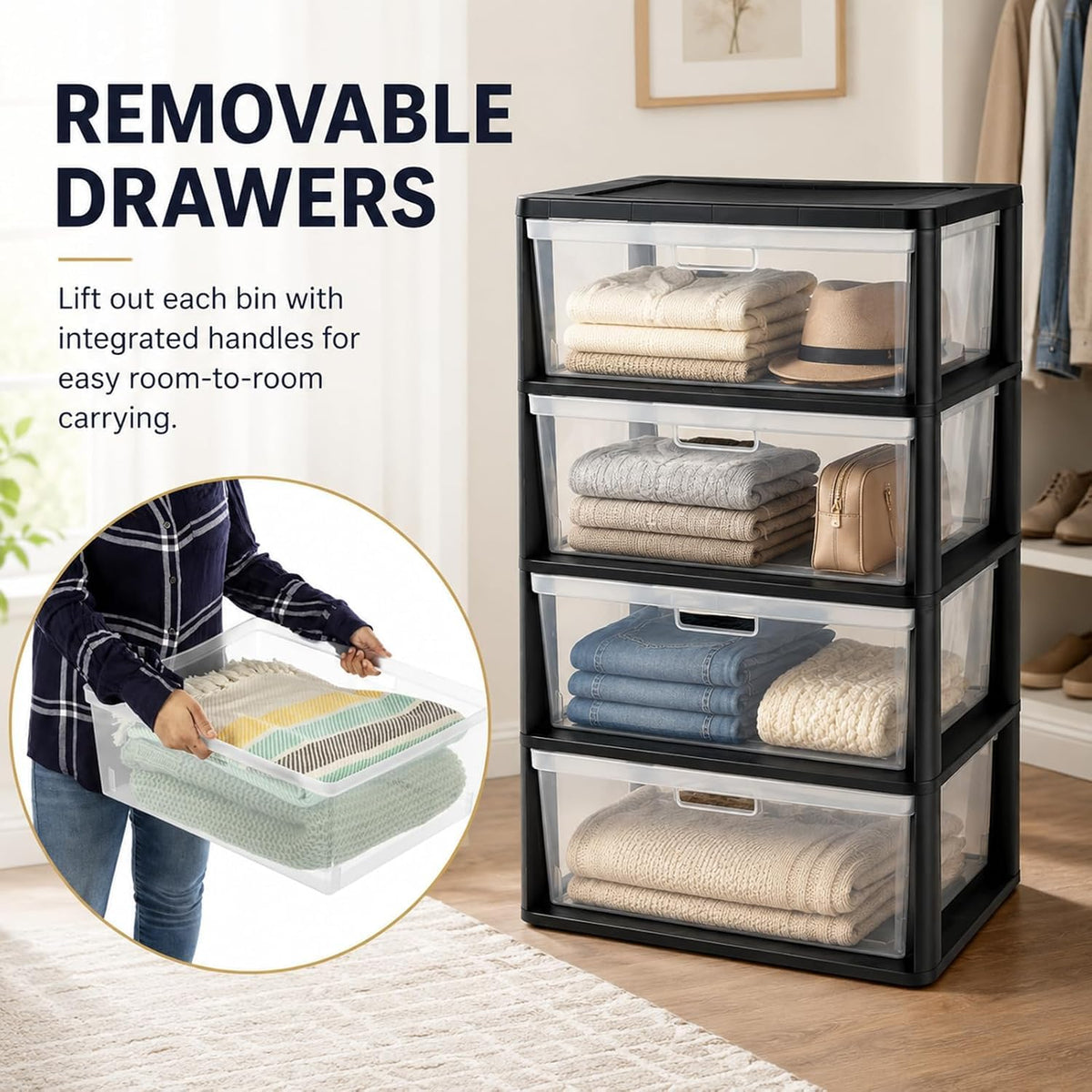 Wide 4 Drawer Plastic Storage Tower Organizer J785
