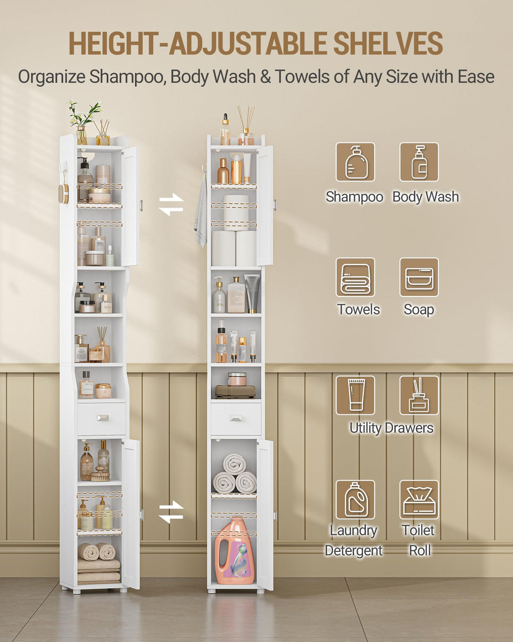 White Tall Narrow Bathroom Storage Cabinet C568830