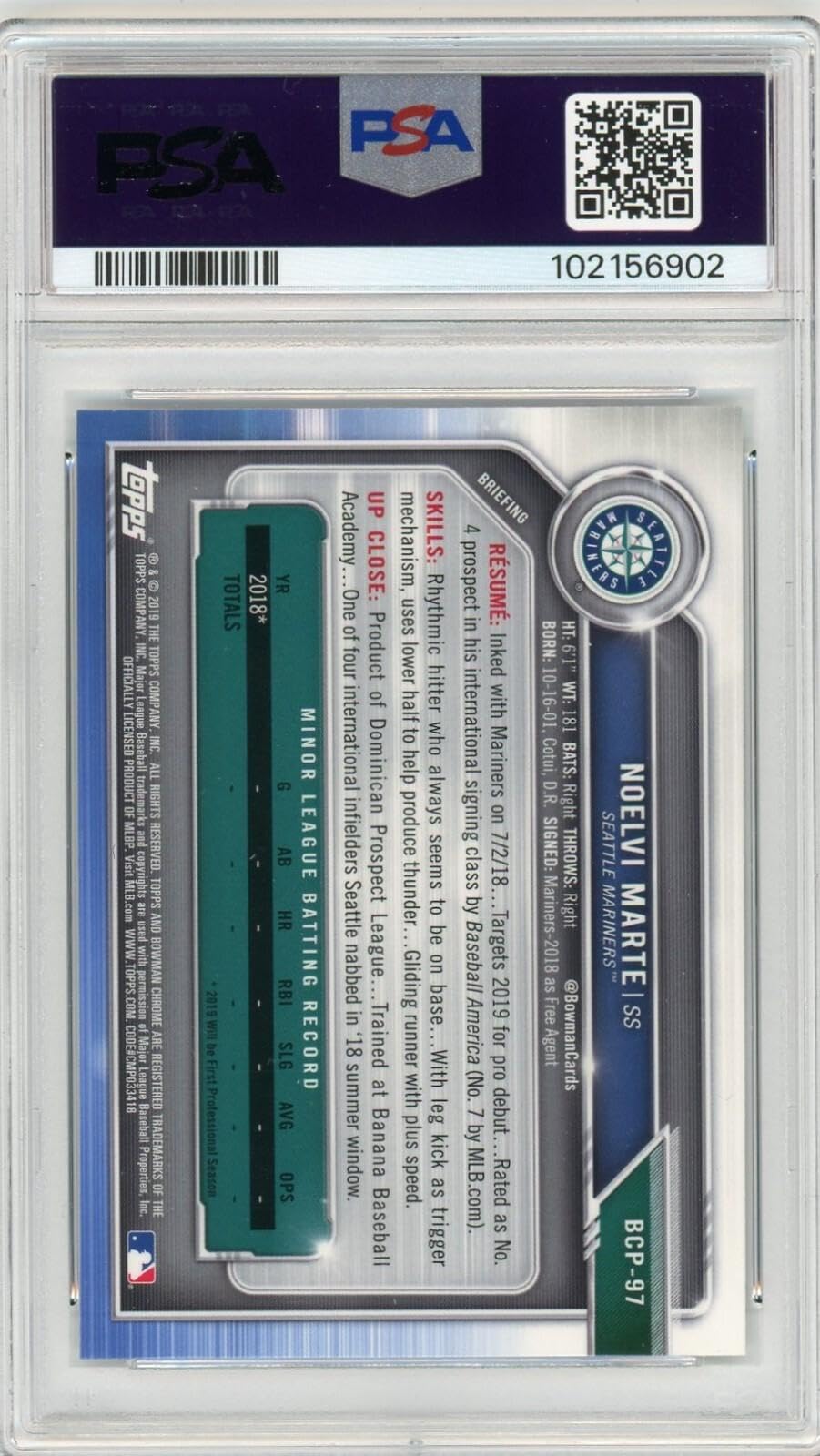 Signed 2019 Bowman Chrome PSA 9/10 Rookie Baseball Card Z51305