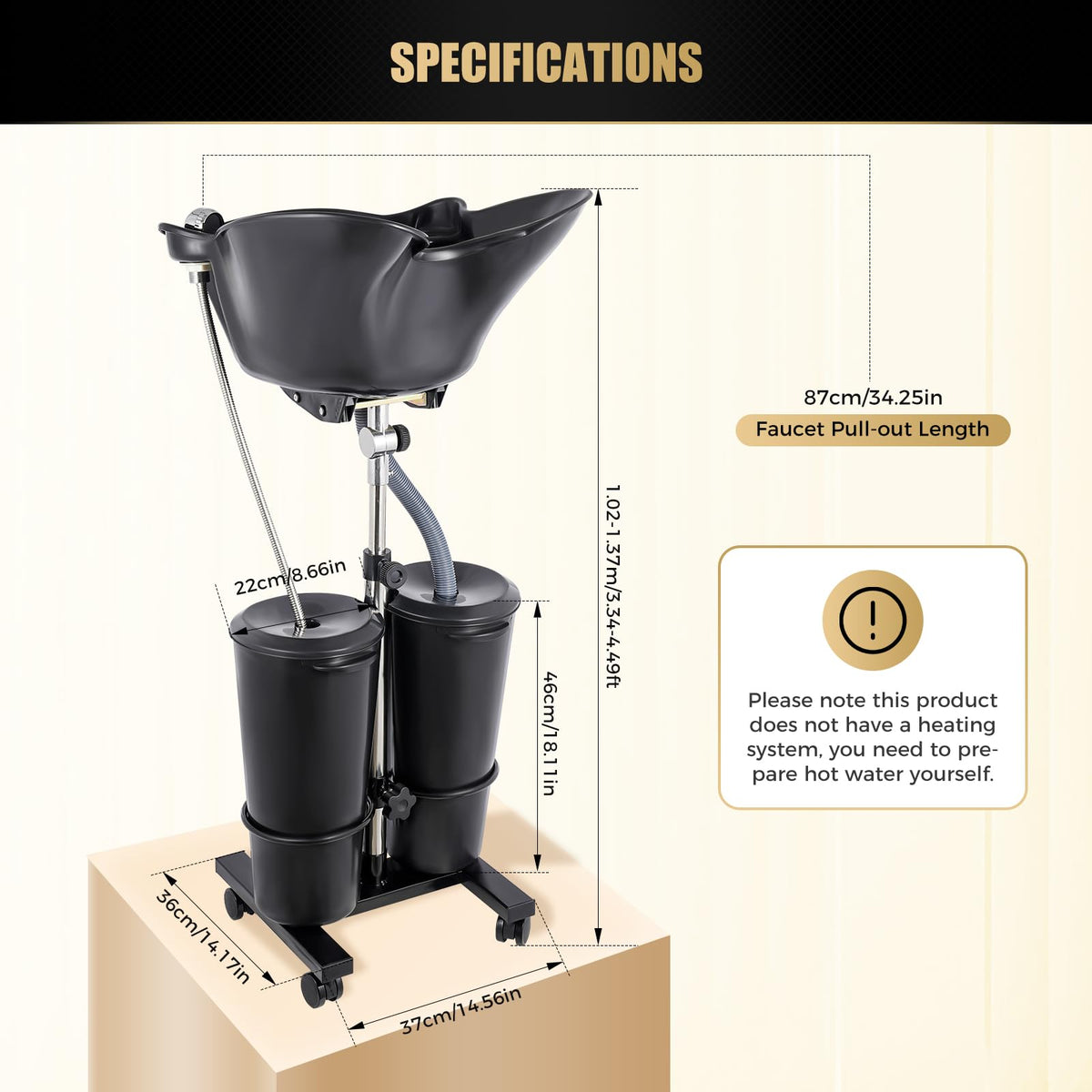 Portable Plastic Shampoo Basin with 2 Water Buckets and Wheels R371