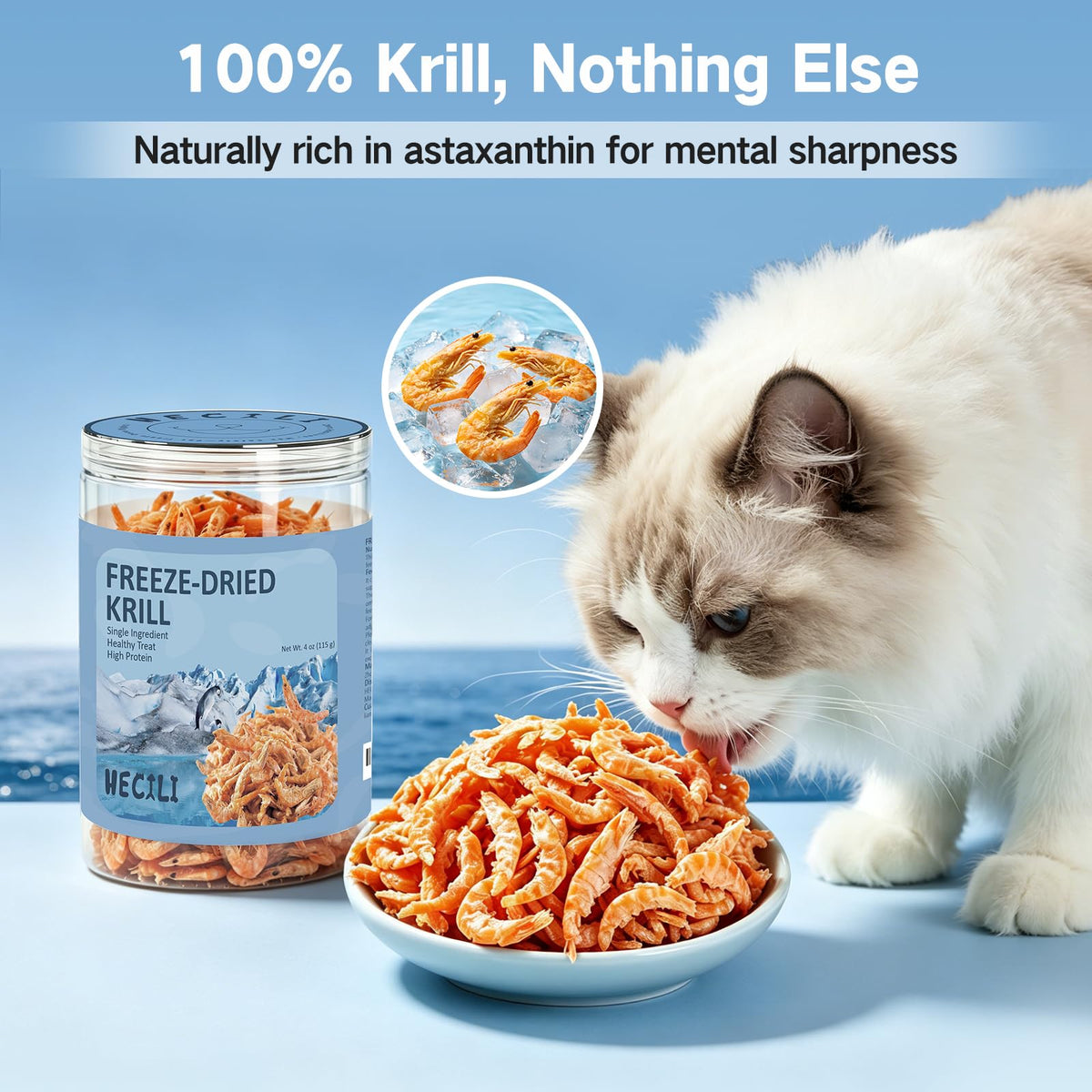 Freeze Dried Antarctic Krill Treats for Dogs & Cats, Omega-3, 4 oz D57587