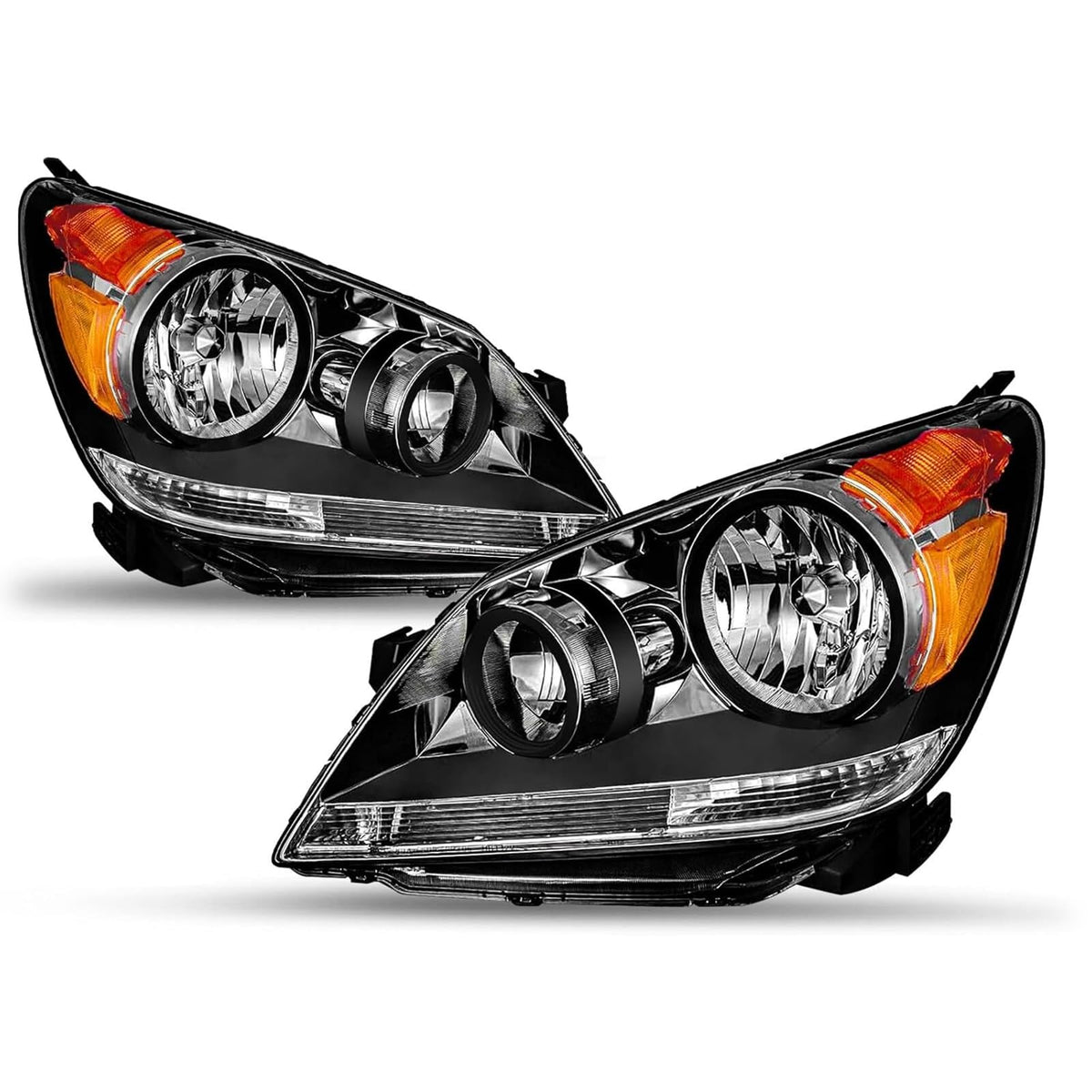 2008-2010 Honda Odyssey Headlights Assembly Black Housing Amber Reflector Driver Passenger Side F952090