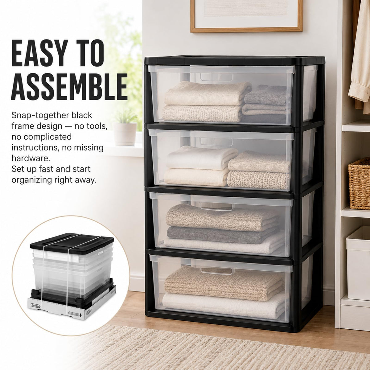Wide 4 Drawer Plastic Storage Tower Organizer J785