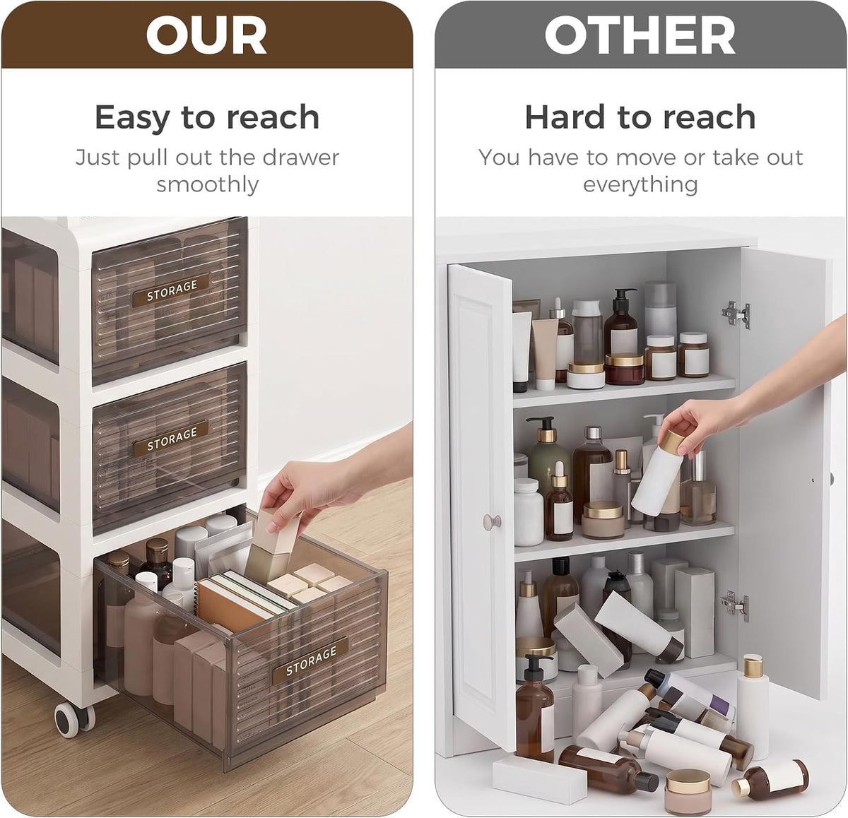 7.87" Wide Slim Bathroom Storage with Drawers and Wheels B200