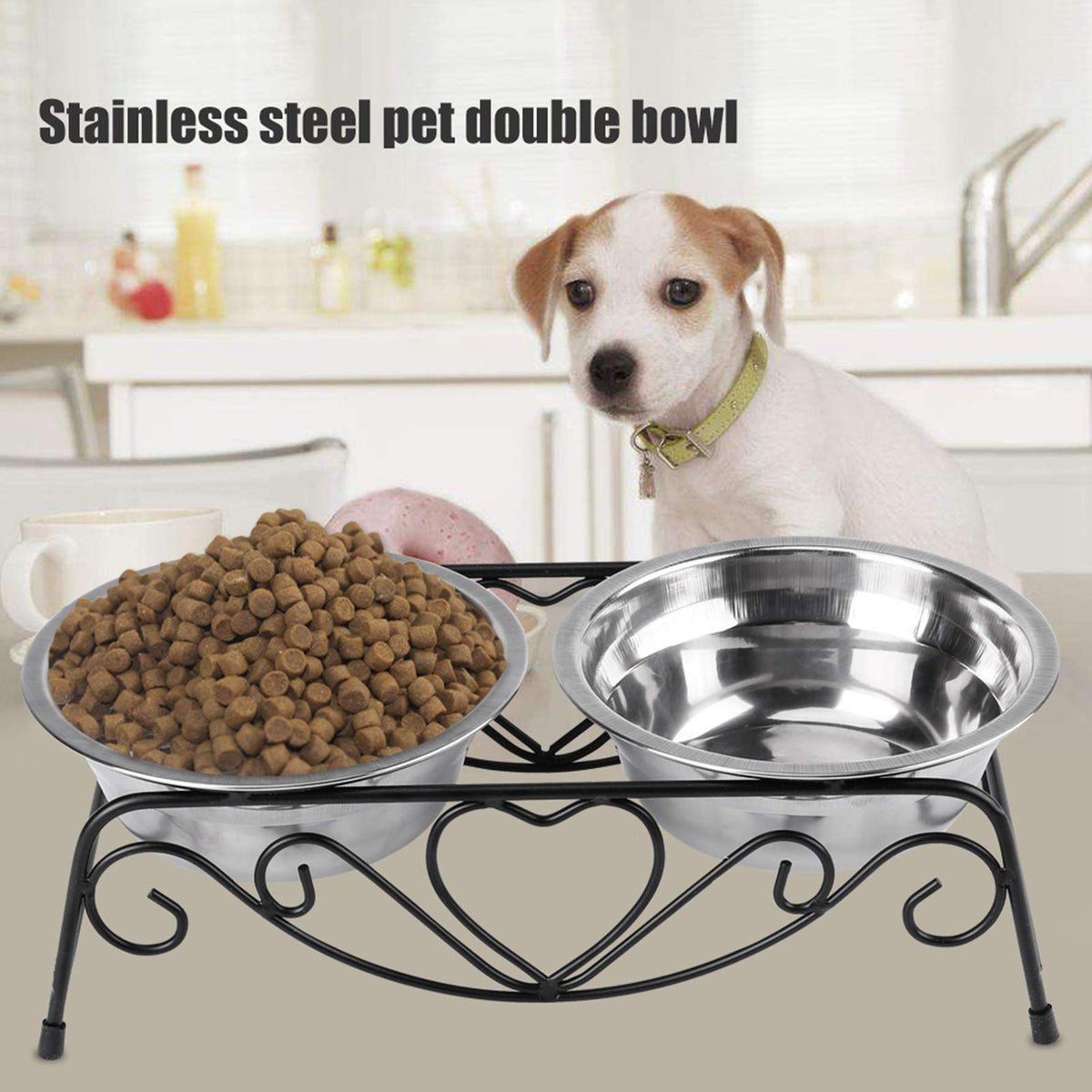 Double Stainless Steel Elevated Dog Bowls with Iron Stand G13662