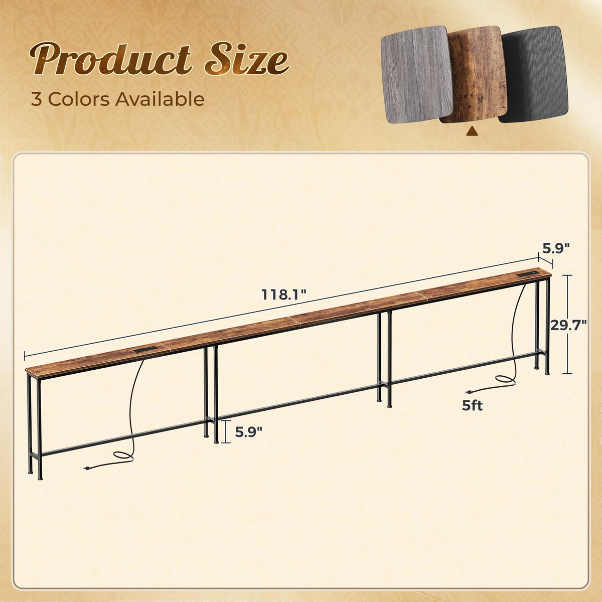 118 Inch Sofa Table with Power Outlets M2660