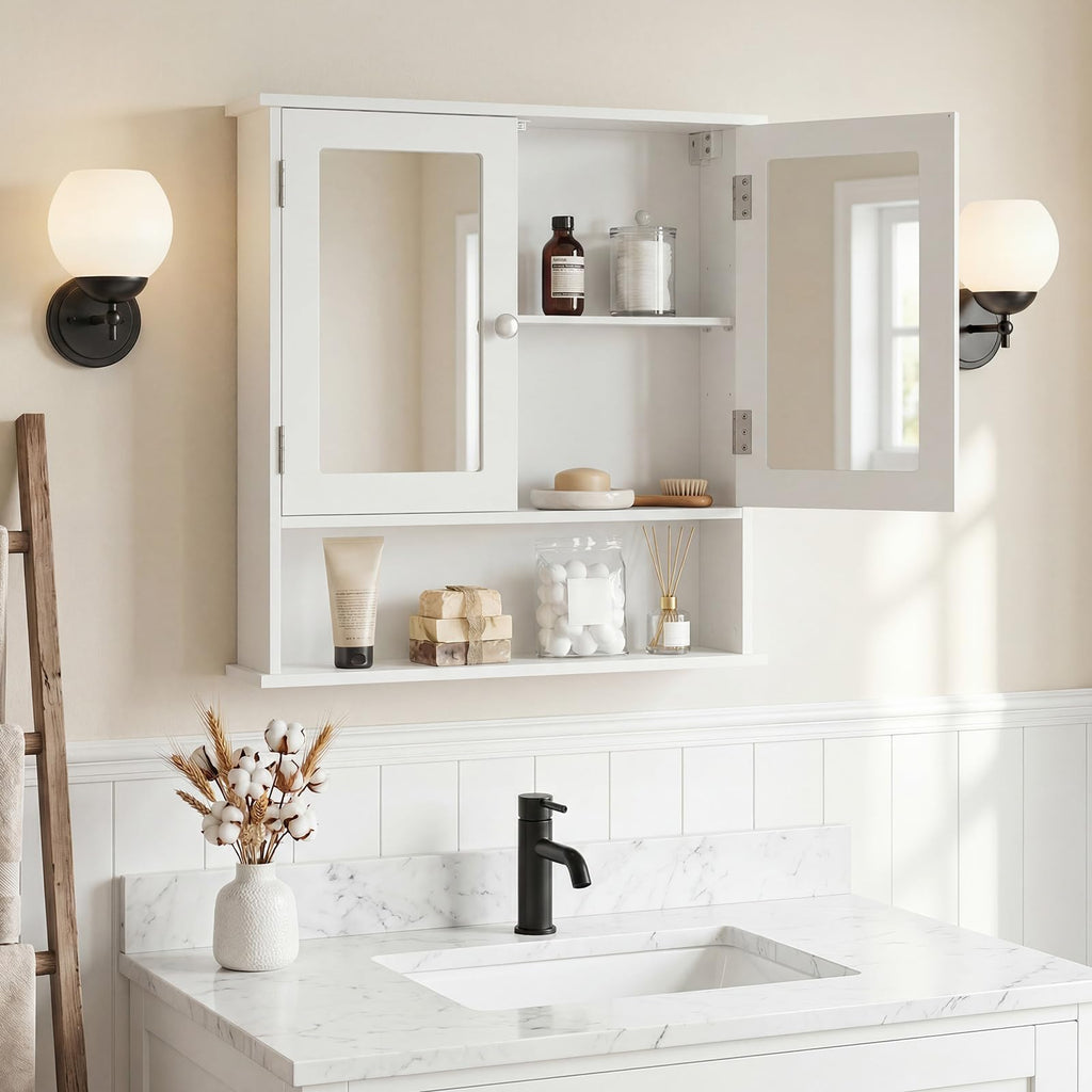 Wall Mounted Mirror Medicine Cabinet with Doors and Shelves J434818