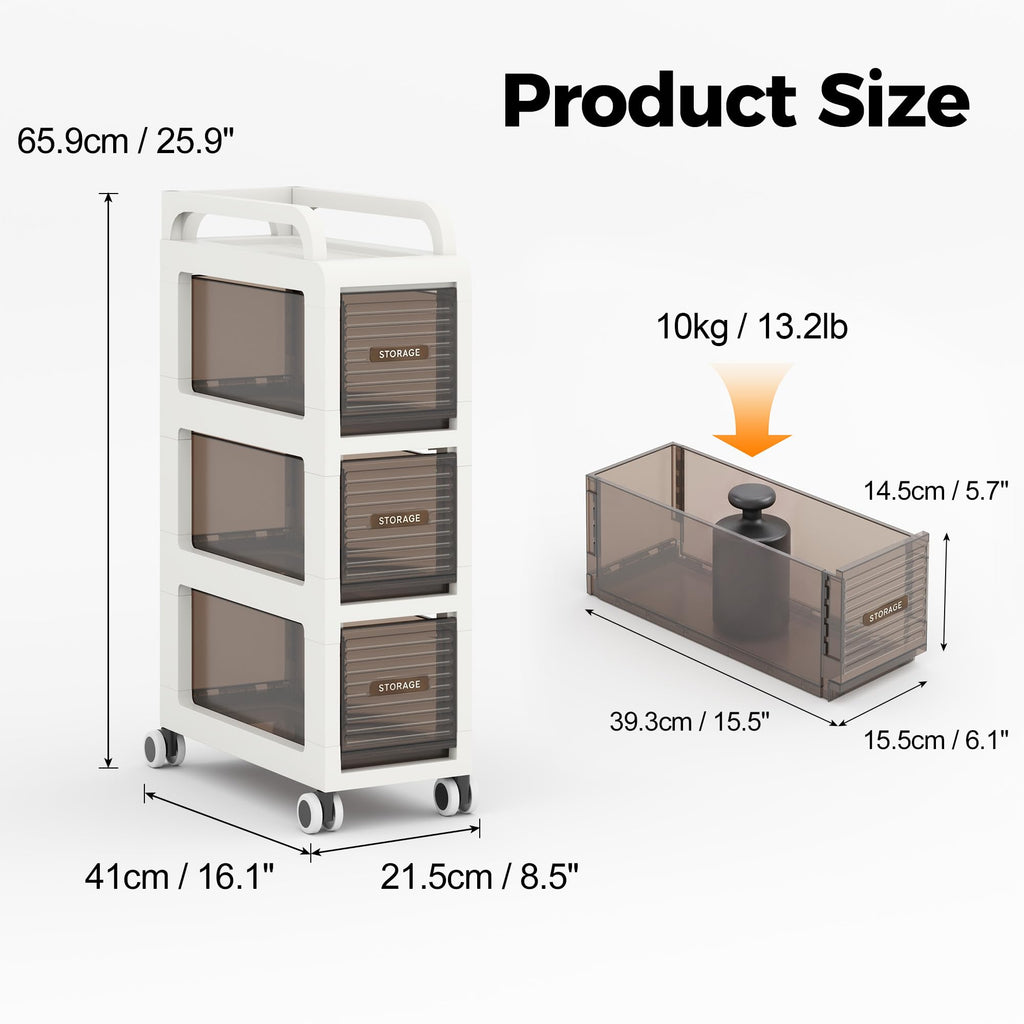 7.87" Wide Slim Bathroom Storage with Drawers and Wheels B200