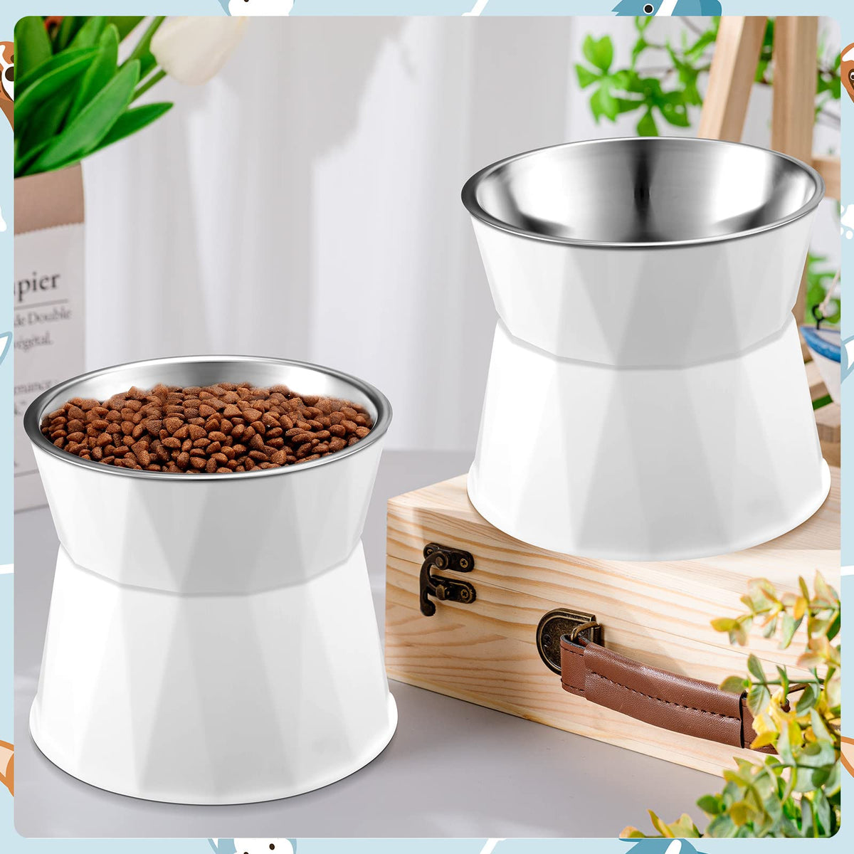 2 Pcs Elevated Cat Bowls L66405