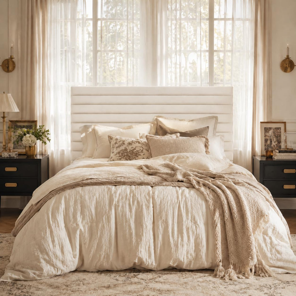 Queen Velvet Upholstered Bed Frame with Adjustable Headboard X6833
